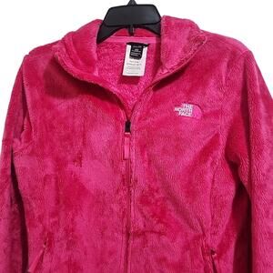 The North Face Hot Pink Fur Fleece Zip-Up Jacket Sweater Pockets Women's S Small